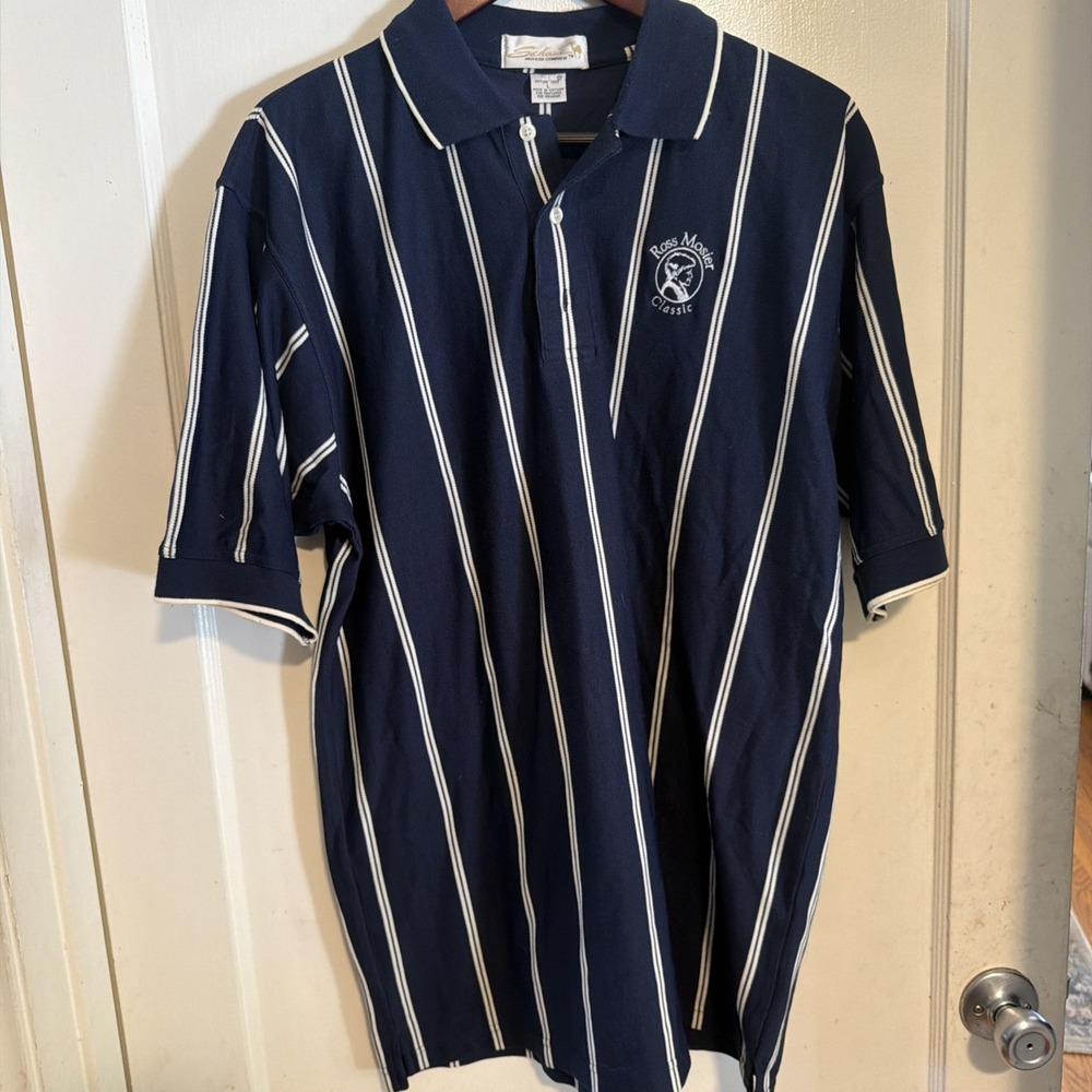 Sahara Men's BLUE Short Sleeve Polo Shirt LARGE Cotton Embroidered Logo ROSS MOS